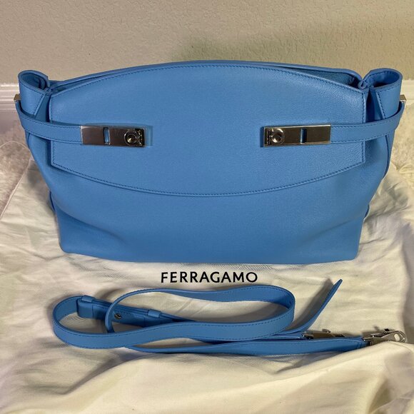 Ferragamo Large Hug Soft Crossbody Bag in Azur (bright blue), silver hardware - Picture 1 of 12